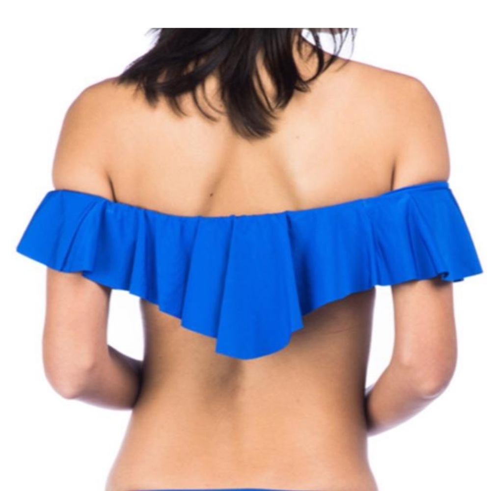 NWT MONACO SOLIDS OFF THE SHOULDER RUFFLE BANDEAU TOP - Picture 4 of 10